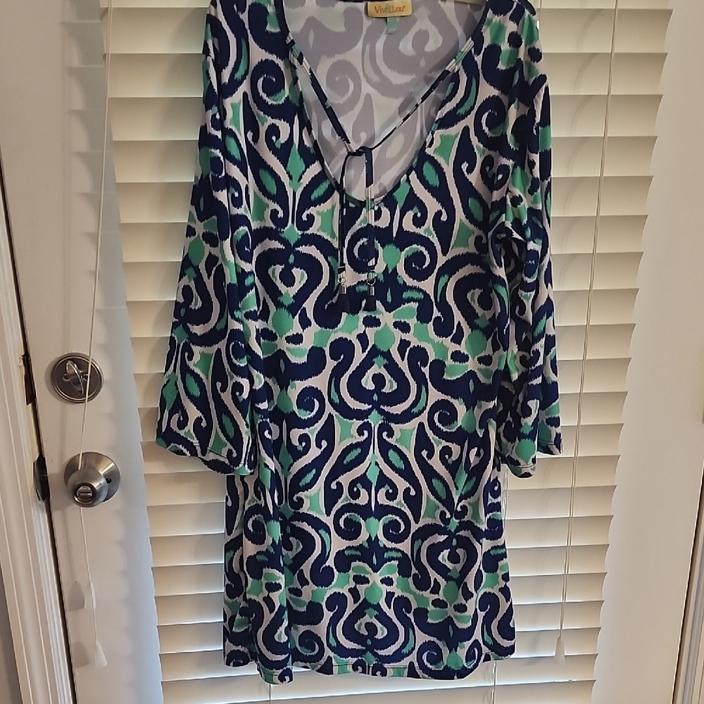 Vineyard Vines Women's Long Sleeve Dress - Blue and Green